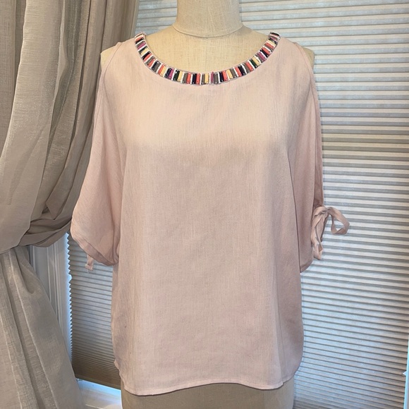 Amy Lou Beaded Cold Shoulder Blouse - Picture 1 of 7
